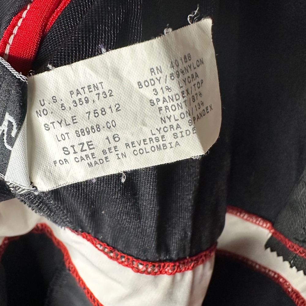 Miraclesuit Black Red White Stripe Zipper Front Halter One Piece Swimsuit Sz 16 - Picture 6 of 6